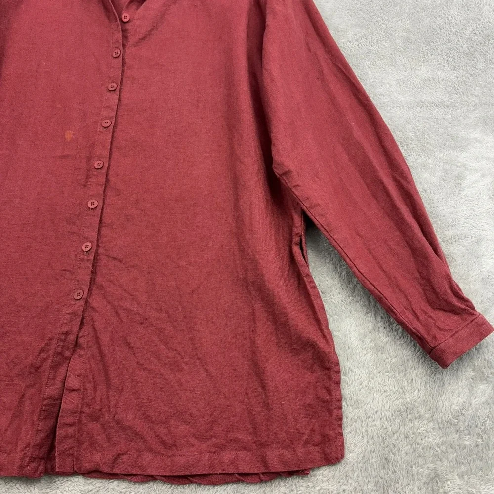 VTG Eileen Fisher Irish Linen Stand Collar Mandarin Shirt Womens‎ S Burnt Red